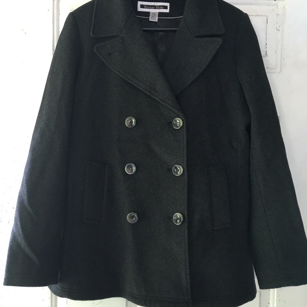 Charcoal Grey Wool Blend Peacoat Satin Lining